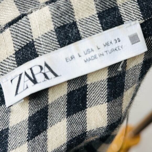 Zara Black and Tan Gingham Long Sleeve Mini Dress - Picture 4 of 8